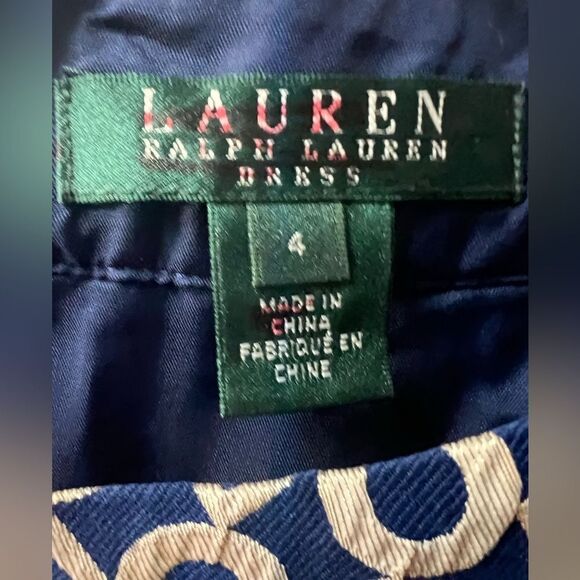 RALPH LAUREN BLUE/GOLD FAUX SPLIT FRONT SKIRT SHEATH DRESS SIZE 4 - Picture 9 of 11